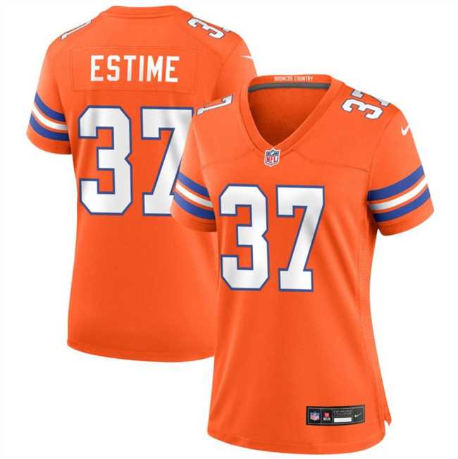 Women%27s Denver Broncos #37 Audric Estime Orange Mile High Collection 1977 Throwback Football Stitched Jersey Dzhi